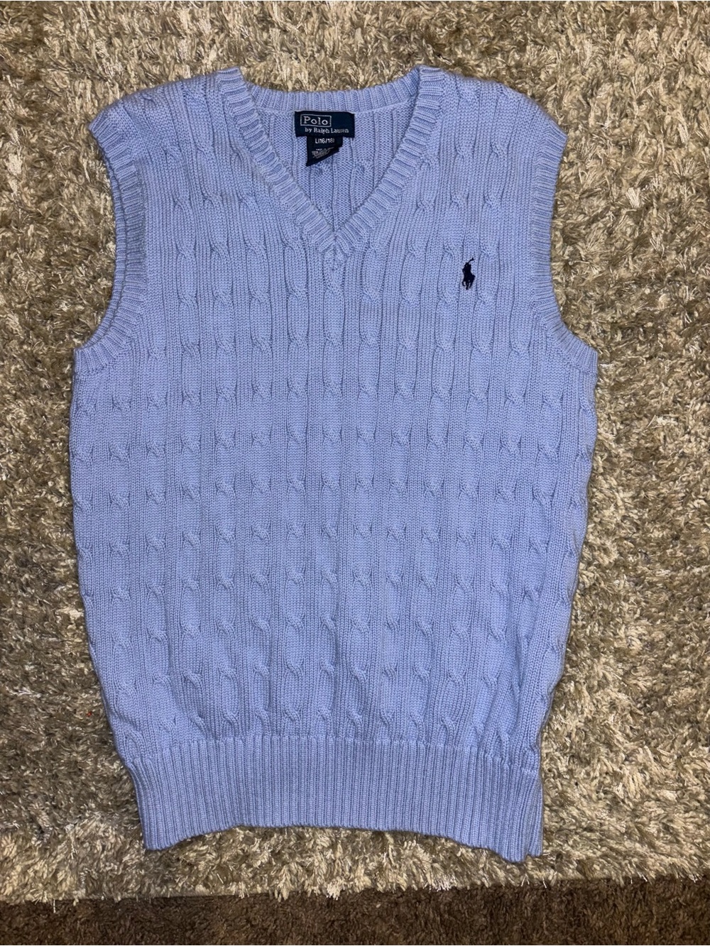 Polo by Ralph Lauren Light blue Cable Knit V-Neck Sweater Vest